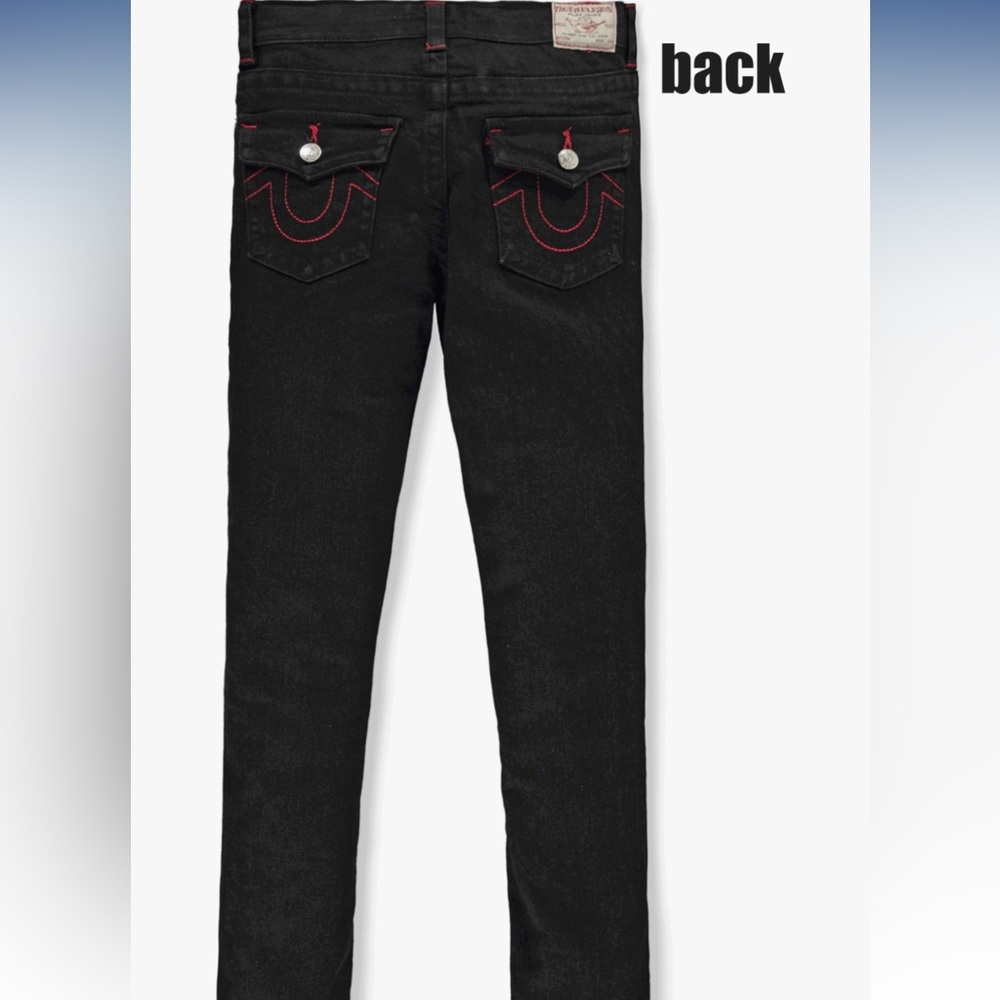 True religion geno relaxed slim kids jeans black red stitching size 8